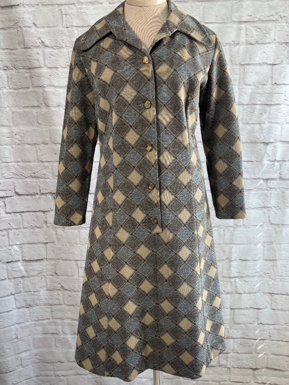 Vintage Charles Carroll Plaid A-Line Shirtdress Gray & Brown Size 12